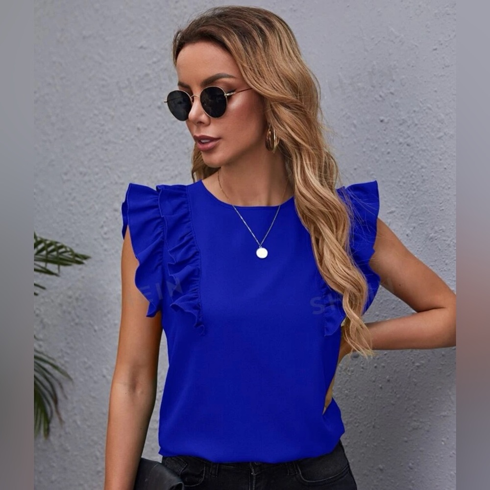 SHEIN Ruffle Sleeveless Blouse-Size Small (4)